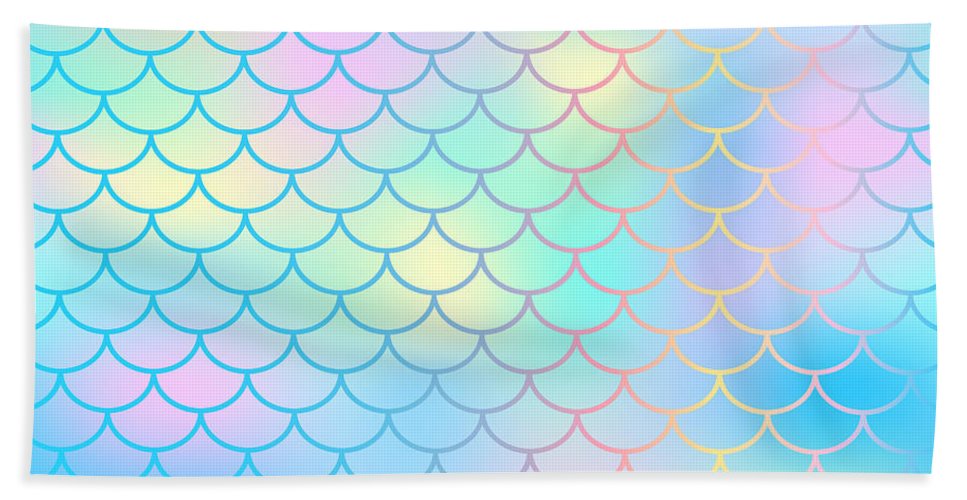 Magic mermaid tail background. Colorful seamless pattern with fish scale net. Blue pink mermaid skin surface. - Beach Towel