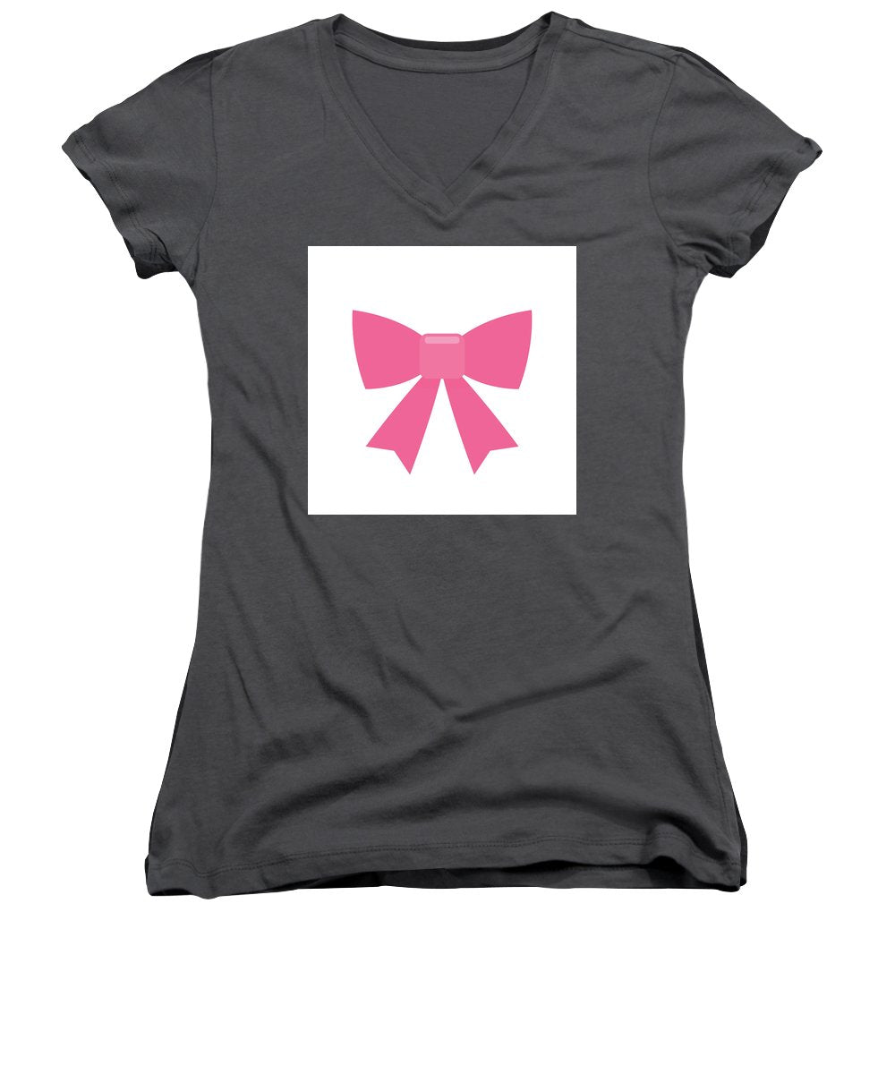 Pink bow simple flat icon - Women's V-Neck