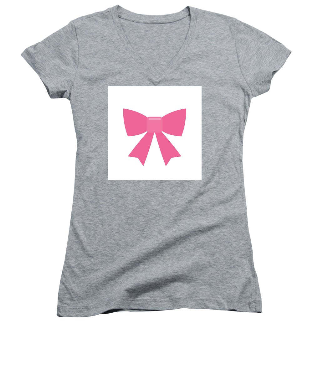 Pink bow simple flat icon - Women's V-Neck