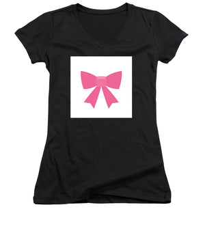 Pink bow simple flat icon - Women's V-Neck