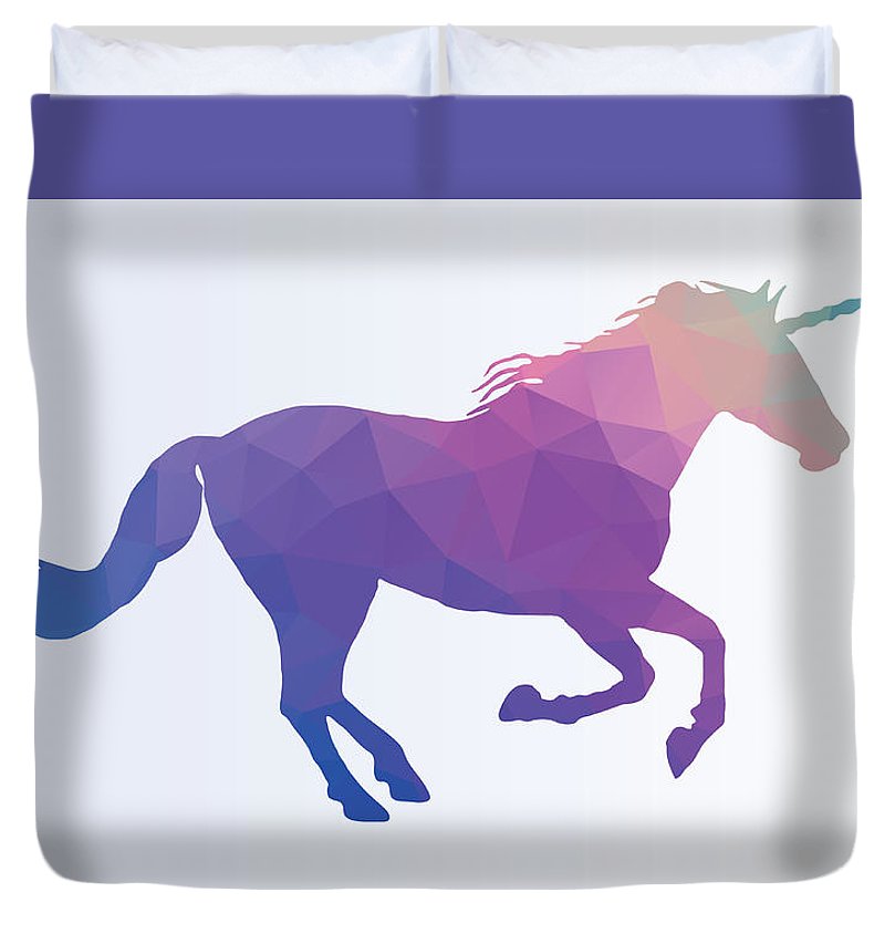 Polygonal Unicorn Horse Silhouette - Duvet Cover