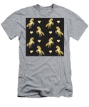 Vector seamless pattern of golden glitter unicorn silhouette isolated on black background - T-Shirt