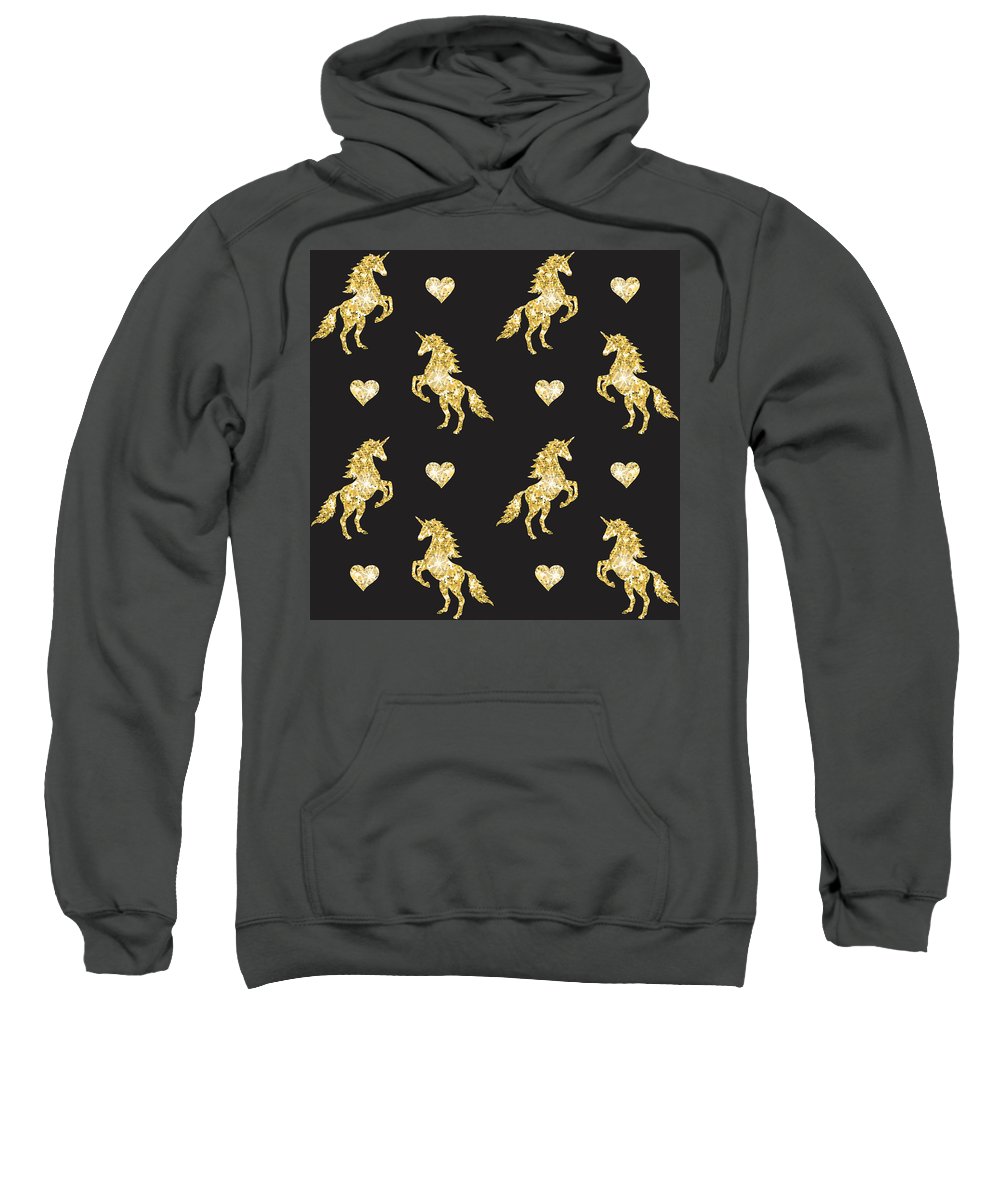 Vector seamless pattern of golden glitter unicorn silhouette isolated on black background - Sweatshirt