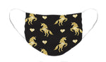 Vector seamless pattern of golden glitter unicorn silhouette isolated on black background - Face Mask