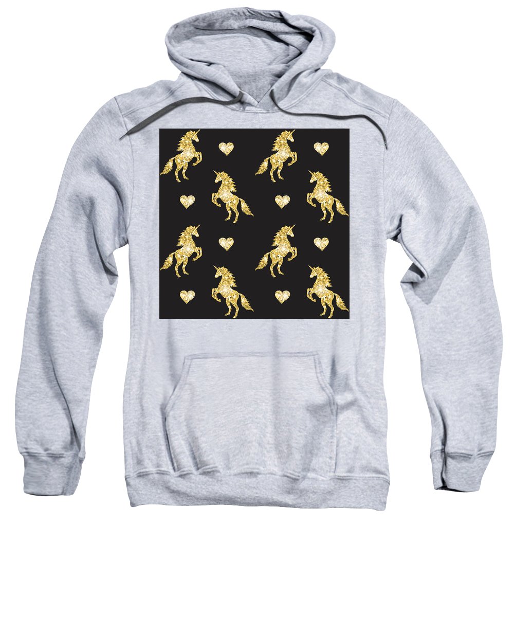 Vector seamless pattern of golden glitter unicorn silhouette isolated on black background - Sweatshirt