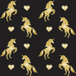 Vector seamless pattern of golden glitter unicorn silhouette isolated on black background - Art Print