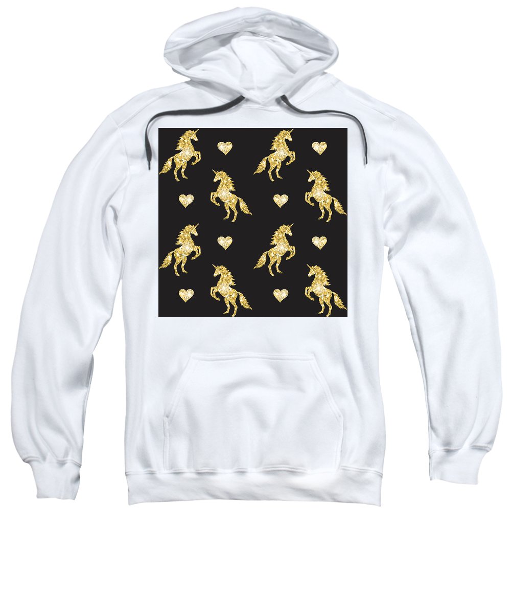 Vector seamless pattern of golden glitter unicorn silhouette isolated on black background - Sweatshirt