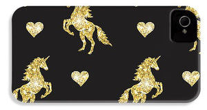 Vector seamless pattern of golden glitter unicorn silhouette isolated on black background - Phone Case