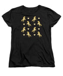 Vector seamless pattern of golden glitter unicorn silhouette isolated on black background - Women's T-Shirt (Standard Fit)