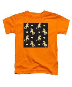 Vector seamless pattern of golden glitter unicorn silhouette isolated on black background - Toddler T-Shirt
