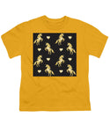 Vector seamless pattern of golden glitter unicorn silhouette isolated on black background - Youth T-Shirt