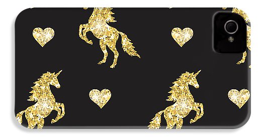 Vector seamless pattern of golden glitter unicorn silhouette isolated on black background - Phone Case