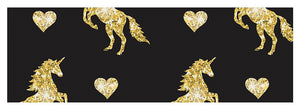 Vector seamless pattern of golden glitter unicorn silhouette isolated on black background - Yoga Mat