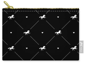 Vector seamless pattern of white horse silhouette with heart isolated on black - Carry-All Pouch