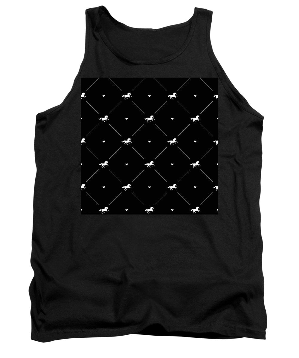 Vector seamless pattern of white horse silhouette with heart isolated on black - Tank Top