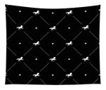 Vector seamless pattern of white horse silhouette with heart isolated on black - Tapestry