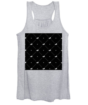 Vector seamless pattern of white horse silhouette with heart isolated on black - Women's Tank Top