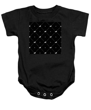 Vector seamless pattern of white horse silhouette with heart isolated on black - Baby Onesie