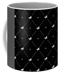 Vector seamless pattern of white horse silhouette with heart isolated on black - Mug