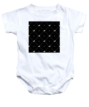 Vector seamless pattern of white horse silhouette with heart isolated on black - Baby Onesie