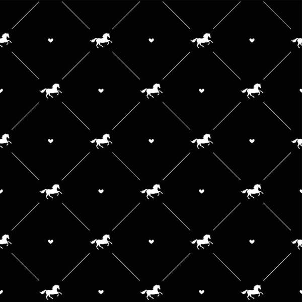 Vector seamless pattern of white horse silhouette with heart isolated on black - Art Print