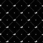 Vector seamless pattern of white horse silhouette with heart isolated on black - Art Print