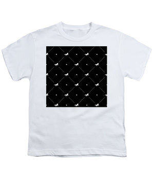 Vector seamless pattern of white horse silhouette with heart isolated on black - Youth T-Shirt