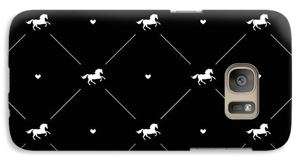 Vector seamless pattern of white horse silhouette with heart isolated on black - Phone Case