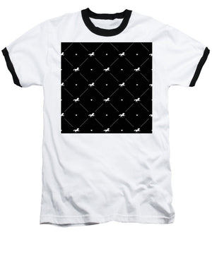Vector seamless pattern of white horse silhouette with heart isolated on black - Baseball T-Shirt
