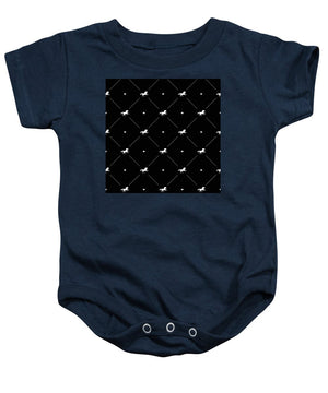 Vector seamless pattern of white horse silhouette with heart isolated on black - Baby Onesie