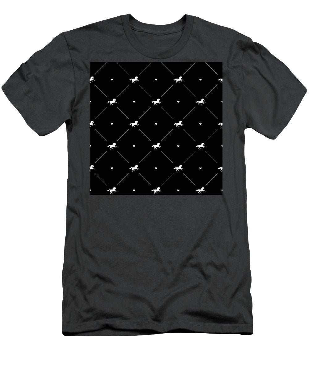 Vector seamless pattern of white horse silhouette with heart isolated on black - T-Shirt