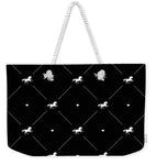 Vector seamless pattern of white horse silhouette with heart isolated on black - Weekender Tote Bag