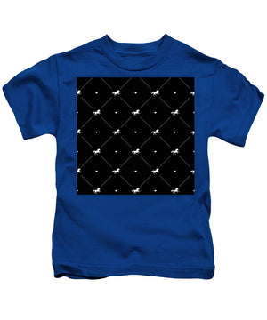 Vector seamless pattern of white horse silhouette with heart isolated on black - Kids T-Shirt